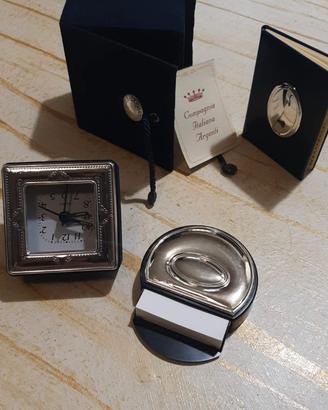 SET scrivania argento 925 orologio+scatol+rubr+pos
