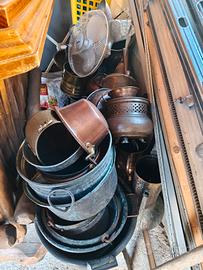 Vario pentolame in rame e ottone 