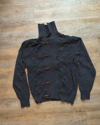 Cardigan Grigio Cashmere con zip e alamari