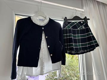 Completo bambina camicia, gonna e cardigan - 6/7 a
