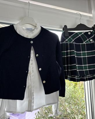 Completo bambina camicia, gonna e cardigan - 6/7 a