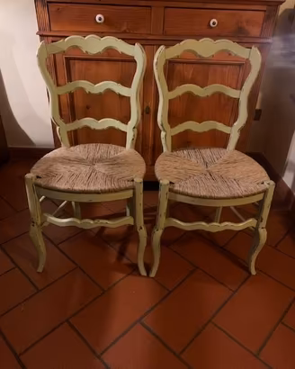2 sedie stile provenzale shabby chic impagliate
