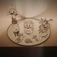 Swarovski topo, gatto e reccio con base a specchio
