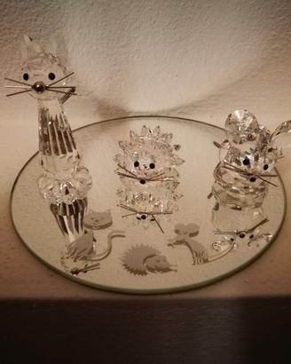 Swarovski topo, gatto e reccio con base a specchio