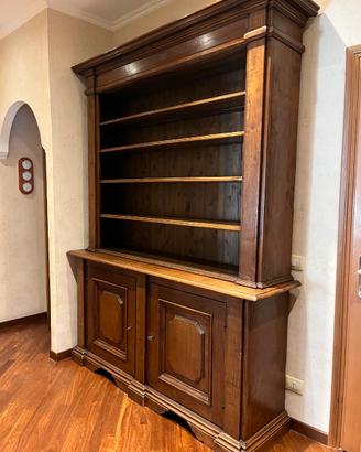 Credenza con libreria in legno massello, 2 corpi