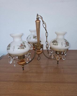 Lampadario vintage porcellana disegnata e metallo