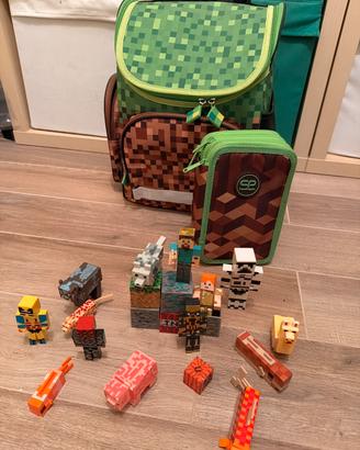 Zaino astuccio e pupazzi minecraft