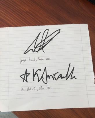 autografo su carta Kimi Antonelli e George Russell