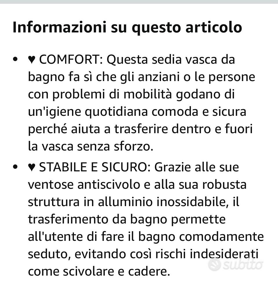 Sedia vasca da bagno per anziani - Arredamento e Casalinghi In vendita a  Padova