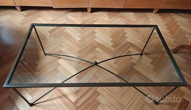 Tavolino basso da salotto in vetro e ferro battuto