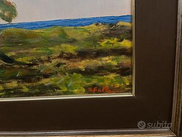 Dipinto paesaggio con albero firmato V. Falla