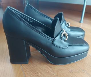 Scarpe décolleté vera pelle. Plateau e tacco 37