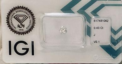 Diamante certificato IGI 0,43 ct - VS1 -Colore J B