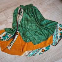 Gonna lunga verde arancio seta indiana