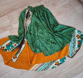 Gonna lunga verde arancio seta indiana