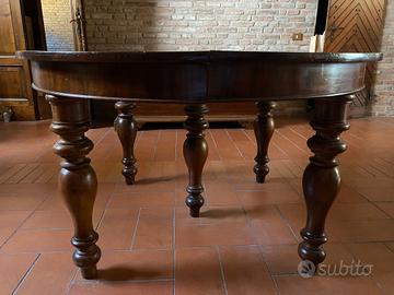 TAVOLO antico rotondo allungabile noce XIX secolo