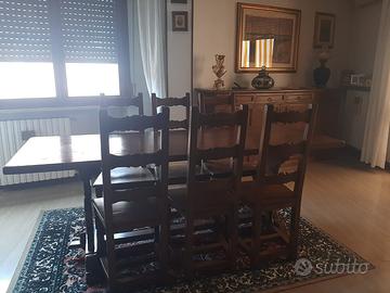 Tavolo in legno massello in noce + 6 sedie