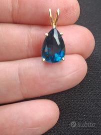 pendente ciondolo blu Topazio e oro 14 K