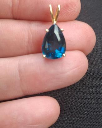pendente ciondolo blu Topazio e oro 14 K