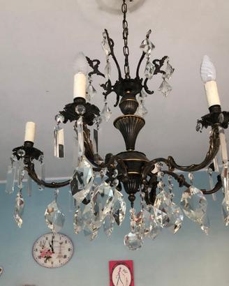 Lampadario in ottobe fusi brunito e cristalli