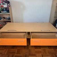 Letto singolo con ruote e 2 cassettoni