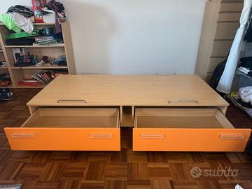 Letto singolo con ruote e 2 cassettoni