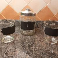 2 mug + barattolo caffè, in vetro e lavagna NUOVI!