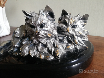 Scultura gatti argento OTTAVIANI