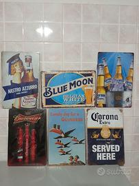 Lotto 6 insegne di latta pubblicità birra cm.20x30