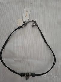 Collana Fossil uomo in pelle, nuova con cartellino