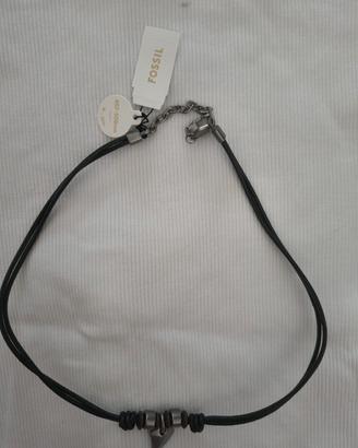 Collana Fossil uomo in pelle, nuova con cartellino