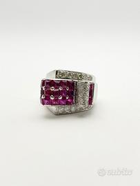 Anello oro18kt diamanti rubini naturali