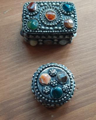 2 scatolette portagioie vintage berbere metallo