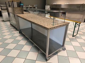 Banco inox con ruote con marmo"