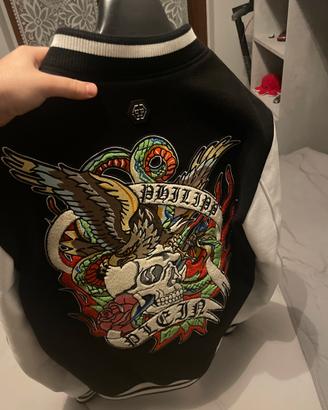 Philipp plain Varsity Jacket pelle e lana