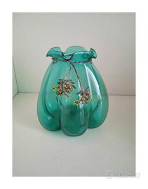 Vaso vintage vetro artistico ramo mimosa argento