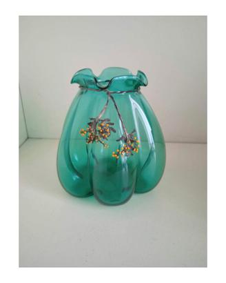 Vaso vintage vetro artistico ramo mimosa argento