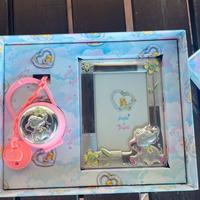 set cornice argento, pinza ciuccio e porta ciuccio