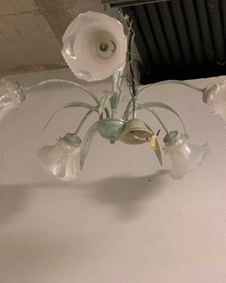 Lampadario 5 campane cristallo di Murano e metallo