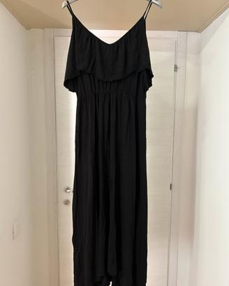 Vestito lungo nero con volant