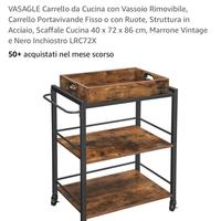 VASAGLE Carrello da Cucina con Vassoio Rimovibile