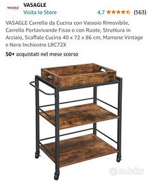 VASAGLE Carrello da Cucina con Vassoio Rimovibile