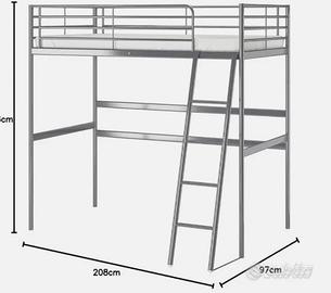 Letto Ikea  a soppalco in metallo 1 piazza
