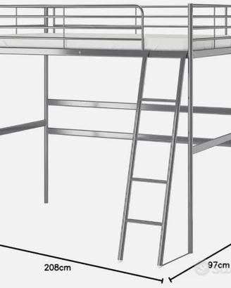 Letto Ikea  a soppalco in metallo 1 piazza