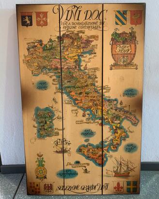 Quadro con mappa vini Italia vintage