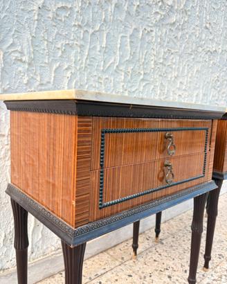 Coppia comodini legno vintage con piano in marmo