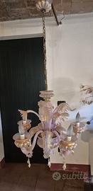 Lampadario Murano originale rosa cipria 5 luci