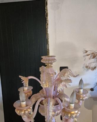 Lampadario Murano originale rosa cipria 5 luci