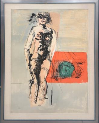 Bruno Cassinari pittore litografia figura