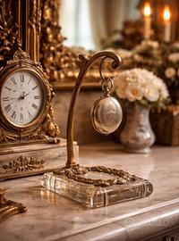 Antico porta orologio Liberty, vetro e ottone